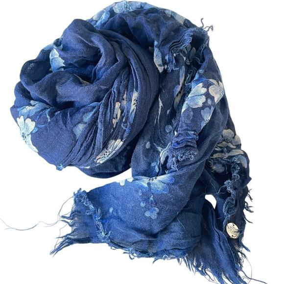 Lauren Ralph Lauren Womens Floral Scarf Sheer Blue Designer 26” x 68” - Picture 6 of 7